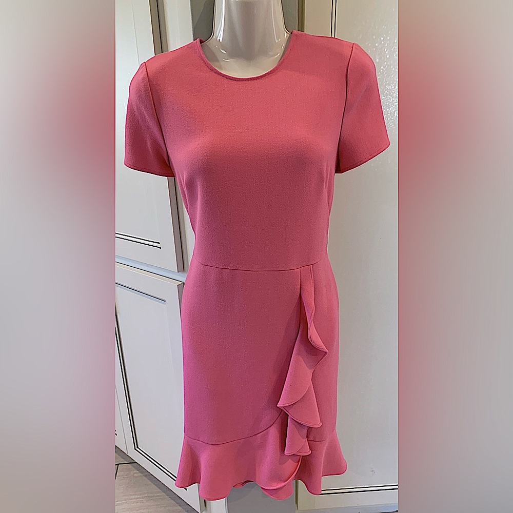 Shoshanna Pink Dress Cascading Ruffle Designer Boutique Career Spring Summer 4 S - Picture 6 of 6